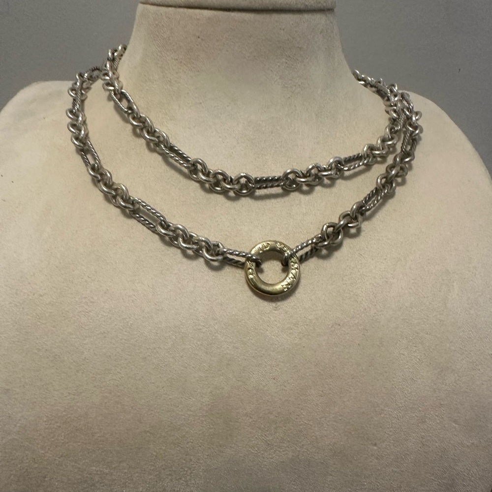 ⭐️David Yurman DY Silver and Gold Figaro Chain Necklace 36 inches⭐️ - Picture 3 of 3